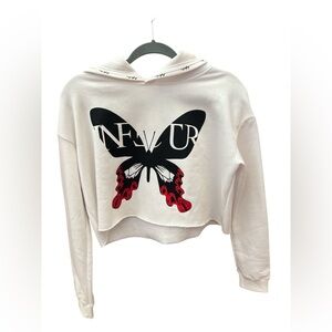 Infectur Butterfly Graphic Cropped Hoodie Y2K Alt Streetwear Small
